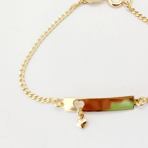 18K GF Heart Charm Little Girl ID Bracelet. New - Picture 2 of 7